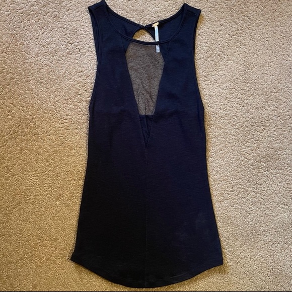 Free People Mesh Ribbed Deep V Cutout Tank in Black - Picture 8 of 11